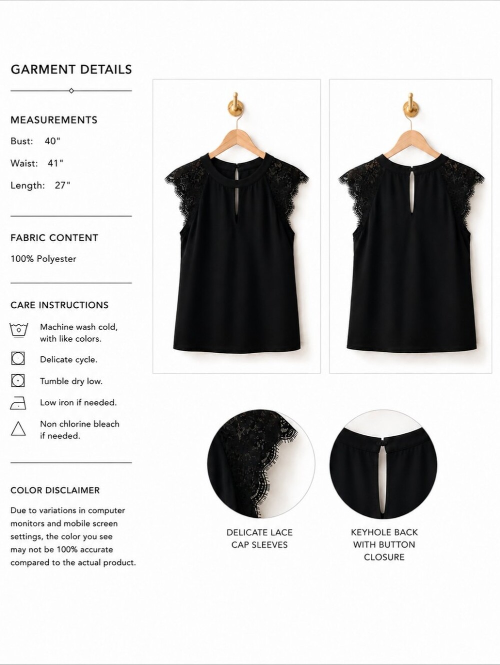 Luxology Black Lace Cap Sleeve Blouse Size M Elegant Career Wear Quiet Luxury - Picture 3 of 7